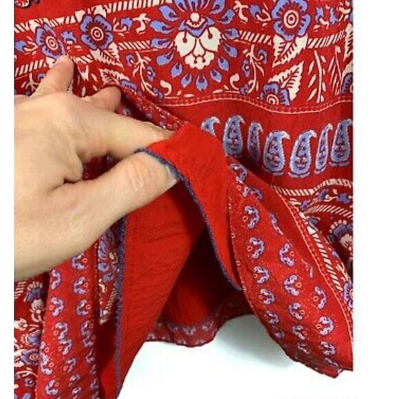 ❌Anthropologie Isabelle Red Silk Floral Bell Sleeve Shift Dress 2 - Picture 8 of 9